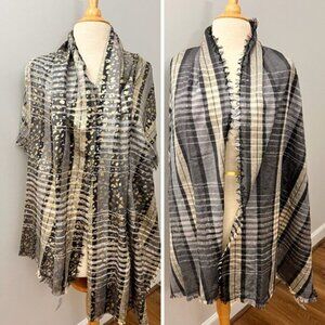 NEW Chico's Reversible Foil Animal Print Plaid Rich Patterned Scarf/Shawl